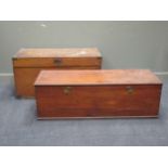 A 19th century cedar wood chest with side carrying handles 56 x 100 x 55cm together with another