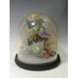 Taxidermy - a Victorian glass dome containing a brace of small tropical green birds 25cm high
