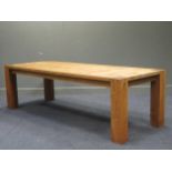 A large contemporary oak E17dining table, purchased from Viaduct in London, 75 x 92 x 250.5 cm