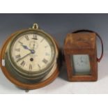 A cased carriage clock and a ships barometer 'Kelvin Bottomly - Glasgow'Provenance:Landwade Hall,