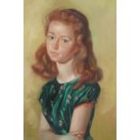 John StrevensPortrait of girl in a green dressSigned and dated 'STEVENS/ 1959' (lower left)Oil on