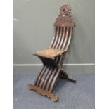 A Syrian inlaid folding chair and an Edwardian inlaid swivel clerk's chair (2)Syrian chair, top