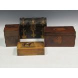 A coromandel wood stationary casket, two Regency tea caddies, and a box painted with a horse and