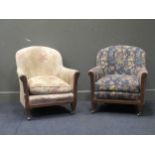 A pair of Edwardian tub armchairs, with differing floral upholsteryCondition report: dimensions