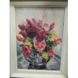 Aileen Maclean (Scottish, mid-20th century), Still life with roses in a vase, oil on board, signed