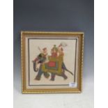 Indian School, mid-19th century - Nobleman with attendants on an elephant, Oil on linen, 25cm by