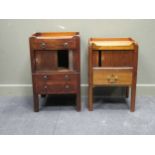 Two similar George III mahogany tambour fronted night cupboards 82 x 50 x 45cm and 75 x 49 x