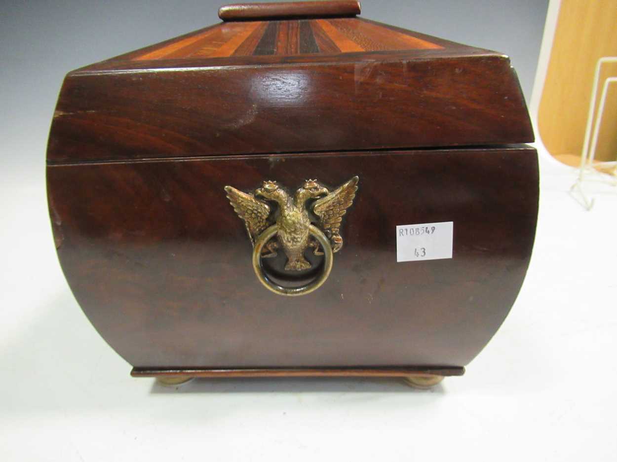 A good 19th century bombé tea caddy with specimen wood inlaid top - Image 5 of 8