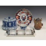 A Doulton QEII Coronation jug, a jasper ware cheese dish and cover, A Mailing bowl, and other
