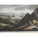 After William Daniell, View of India entitled Thebet Mountains, coloured aquatint by Merke 32 x