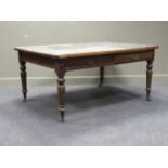 A late 19th/ early 20th century stained pine library table, the rounded rectangular top with four