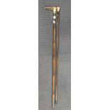 A 9ct gold capped walking cane and an antler handled horse measuring walking stick