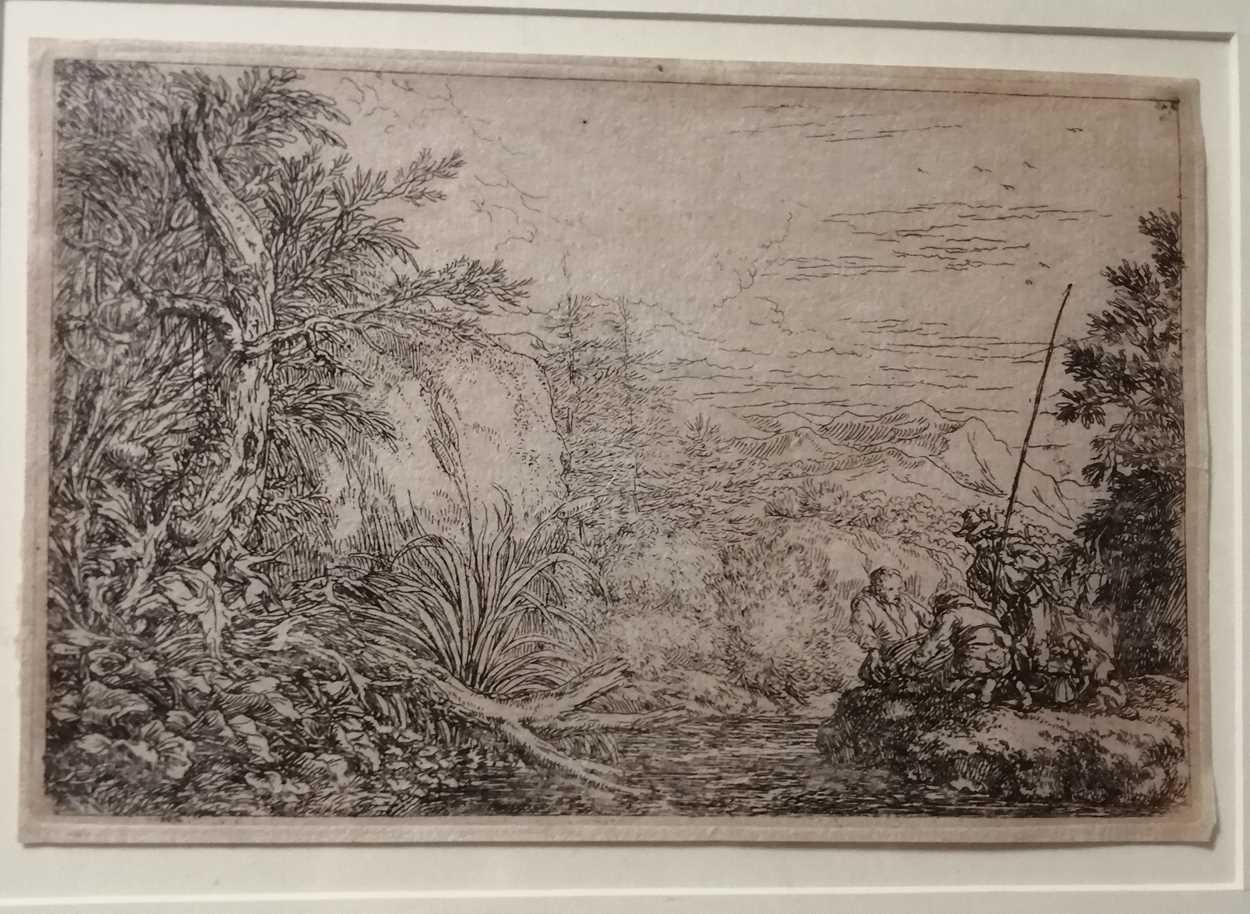 A collection of three landscapes. Jonas Umbach (1624-1693) a landscape with fishermen, 10 x 15. - Image 3 of 3