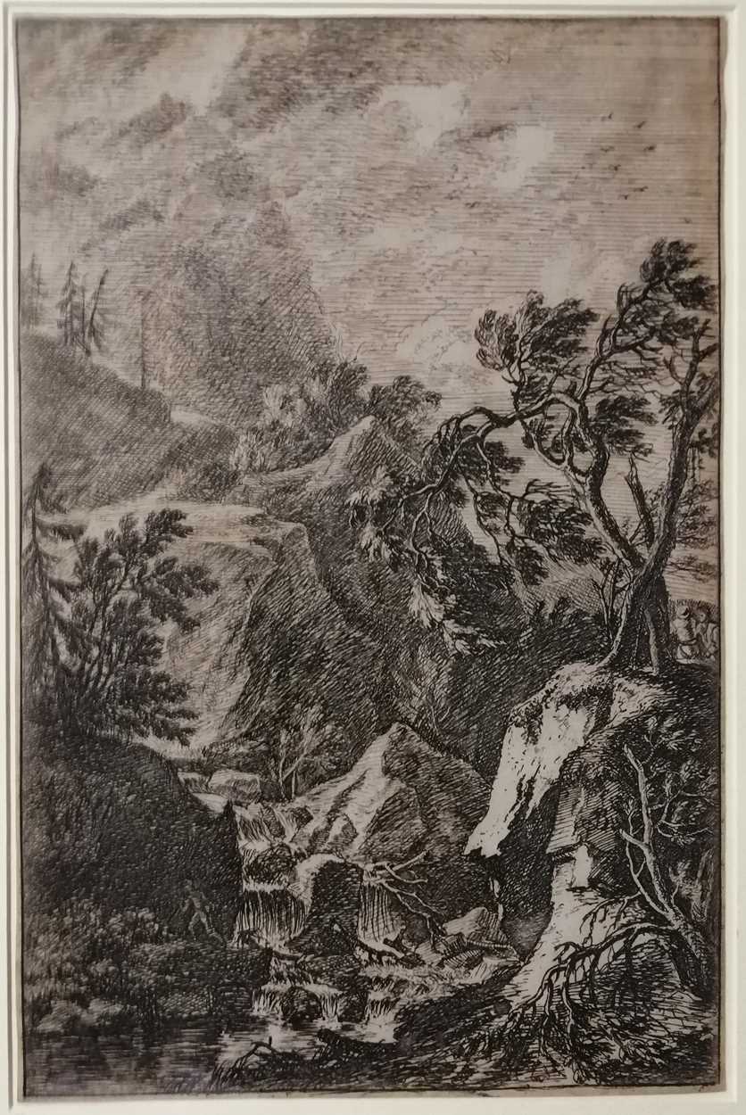 A collection of three landscapes. Jonas Umbach (1624-1693) a landscape with fishermen, 10 x 15. - Image 2 of 3