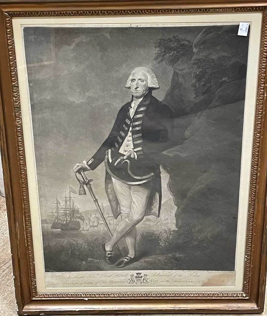 V Green after L F Abbott, Rt Hon Lord Hood Admiral of the Blue, mezzotint, 58 x 40.5cm (visible)