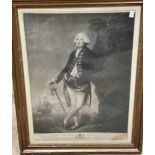 V Green after L F Abbott, Rt Hon Lord Hood Admiral of the Blue, mezzotint, 58 x 40.5cm (visible)