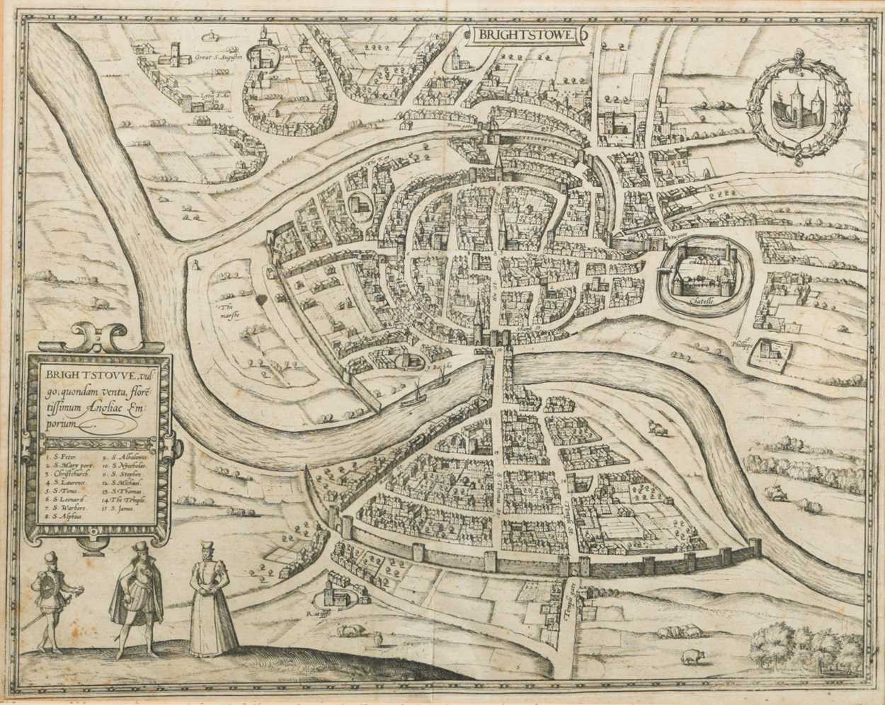 Bristol. BRAUN and HOGENBERG.Brightstowe, circa 1588, uncoloured engraved double page town plan,