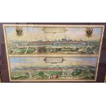 BRAUN and HOGENBERG. Vienna / Buda. Double-page engraving with city views of Vienna above