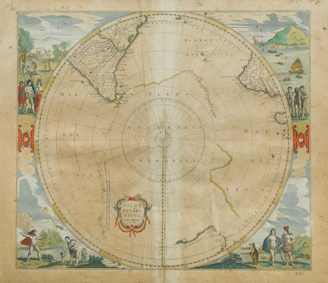 Johannes JanssoniusPolus Antarcticus, hand-coloured double-page engraved map of the South Polar