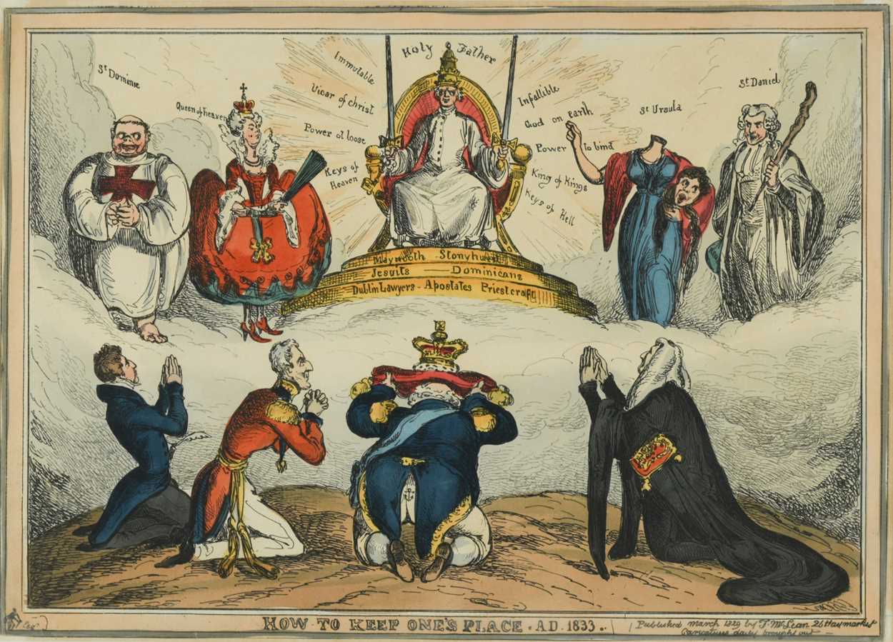 Four hand coloured satirical cartoons. William Heath, 'How to keep one's Place. AD 1833', publ. - Image 3 of 3
