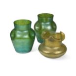 Attributed to Loetz, a pair of Creta Papillion iridescent glass vases,