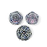 Three Whitefriars faceted glass paperweights,