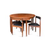 Hans Olsen for Frem Rojle, a Danish teak dining table and four hideaway chairs, circa 1965,