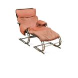 A 20th century tubular chrome easy chair and ottoman,