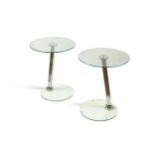 A pair of 20th century chrome and glass side tables,