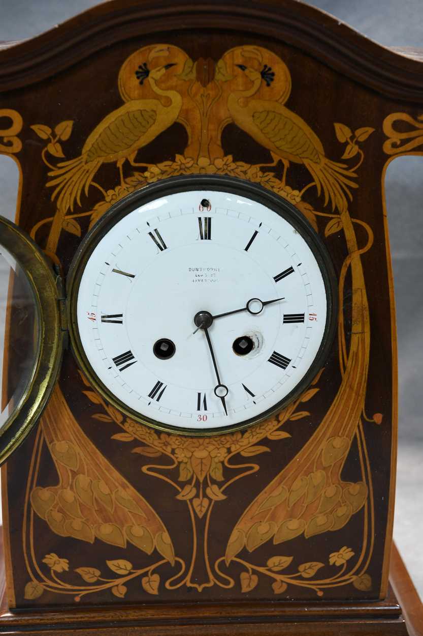 An Art Nouveau inlaid mahogany mantle clock, - Image 6 of 14
