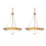 A large pair of Art Deco pendant ceiling lights,