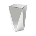 A contemporary mirrored glass pedestal/occasional table, the square top and facetted sides all