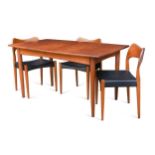 Arne Hovmand Olsen for Mogens Kold, a Danish teak extending dining table and three chairs,