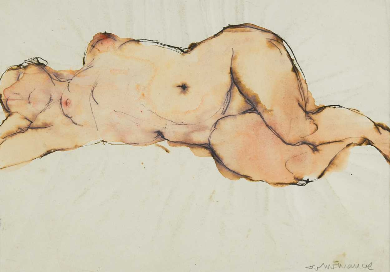 § John Emanuel (British 1930-) Reclining Nudesigned 'JohnEmanuel' (lower right)watercolour and ink24