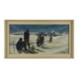 § § Clifford Fishwick (British 1923-1997) Snow field mountaineers trekkingsigned and dated 'Fishwick