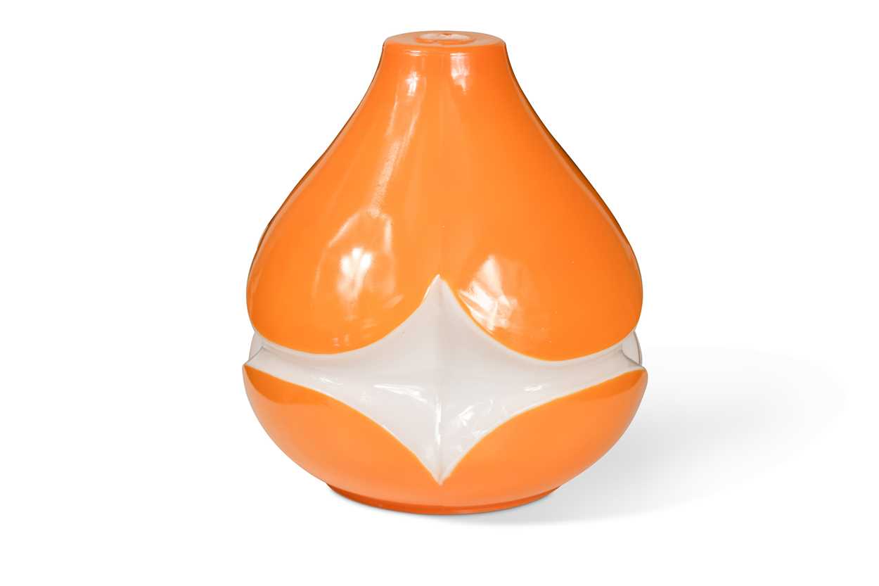 An orange and white cased glass pendant light shade, 1960s,