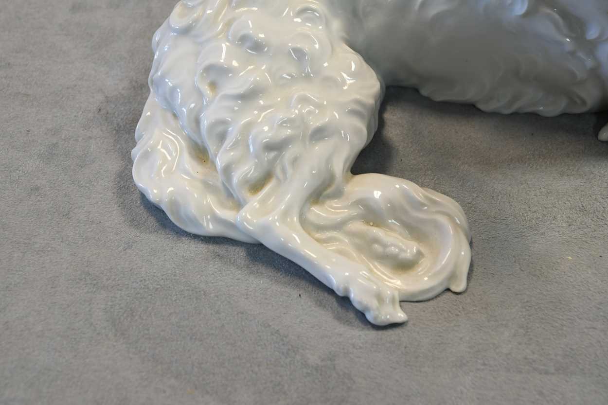 A Vienna porcelain blanc de chine model of a reclining Borzoi, - Bild 3 aus 7