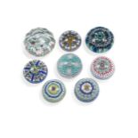 Eight Jim Brown millefiori glass paperweights,