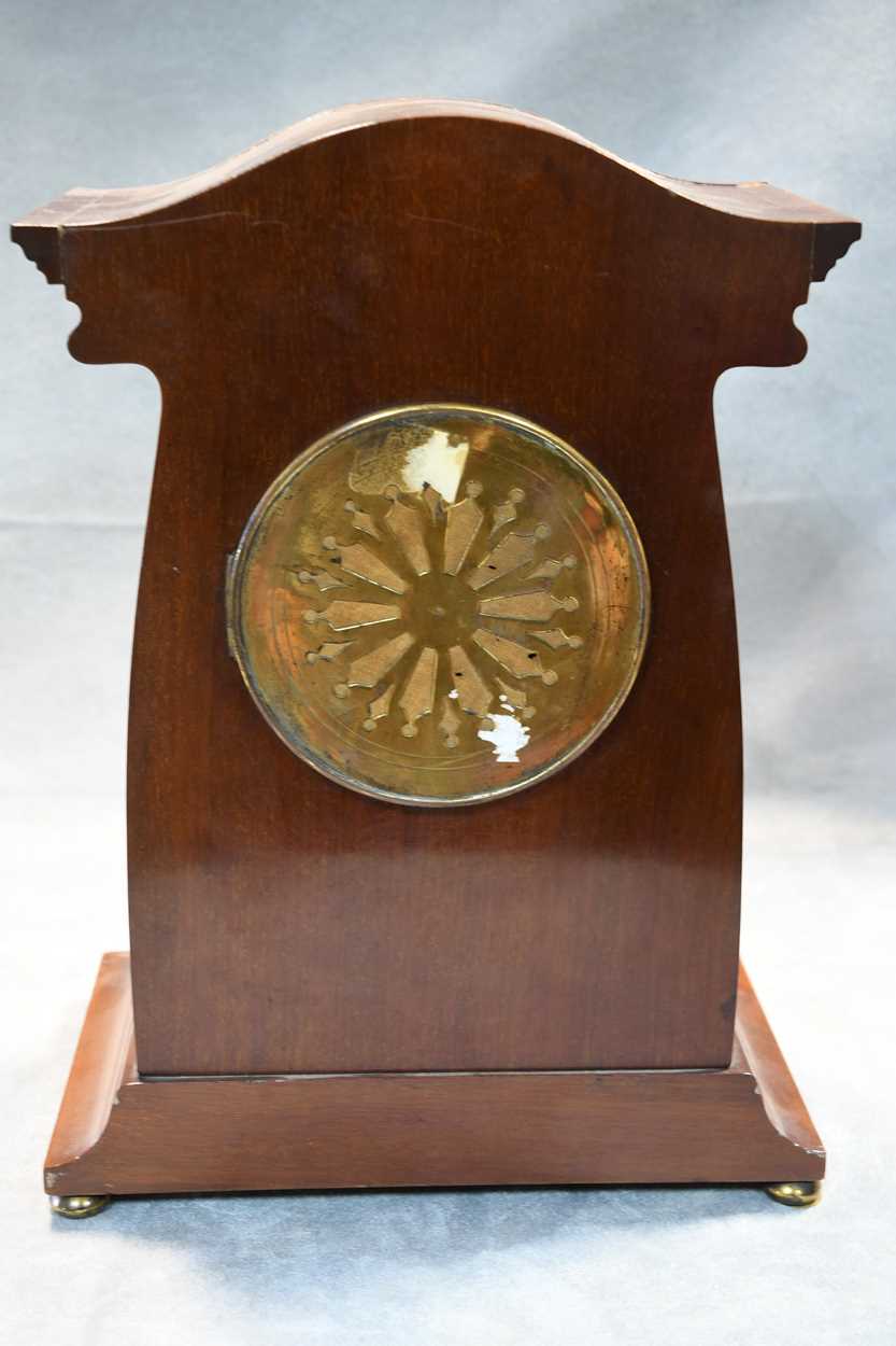 An Art Nouveau inlaid mahogany mantle clock, - Image 2 of 14