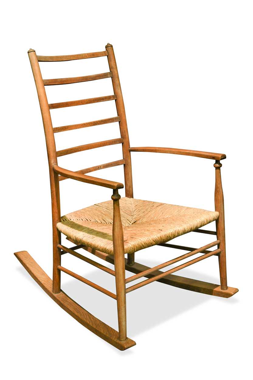 A Cotswold School ask ladder-back rocking chair,