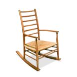 A Cotswold School ask ladder-back rocking chair,