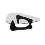 After Isamu Noguchi (1904-1988), a model IN-50 coffee table, the shaped triangular glass top on an