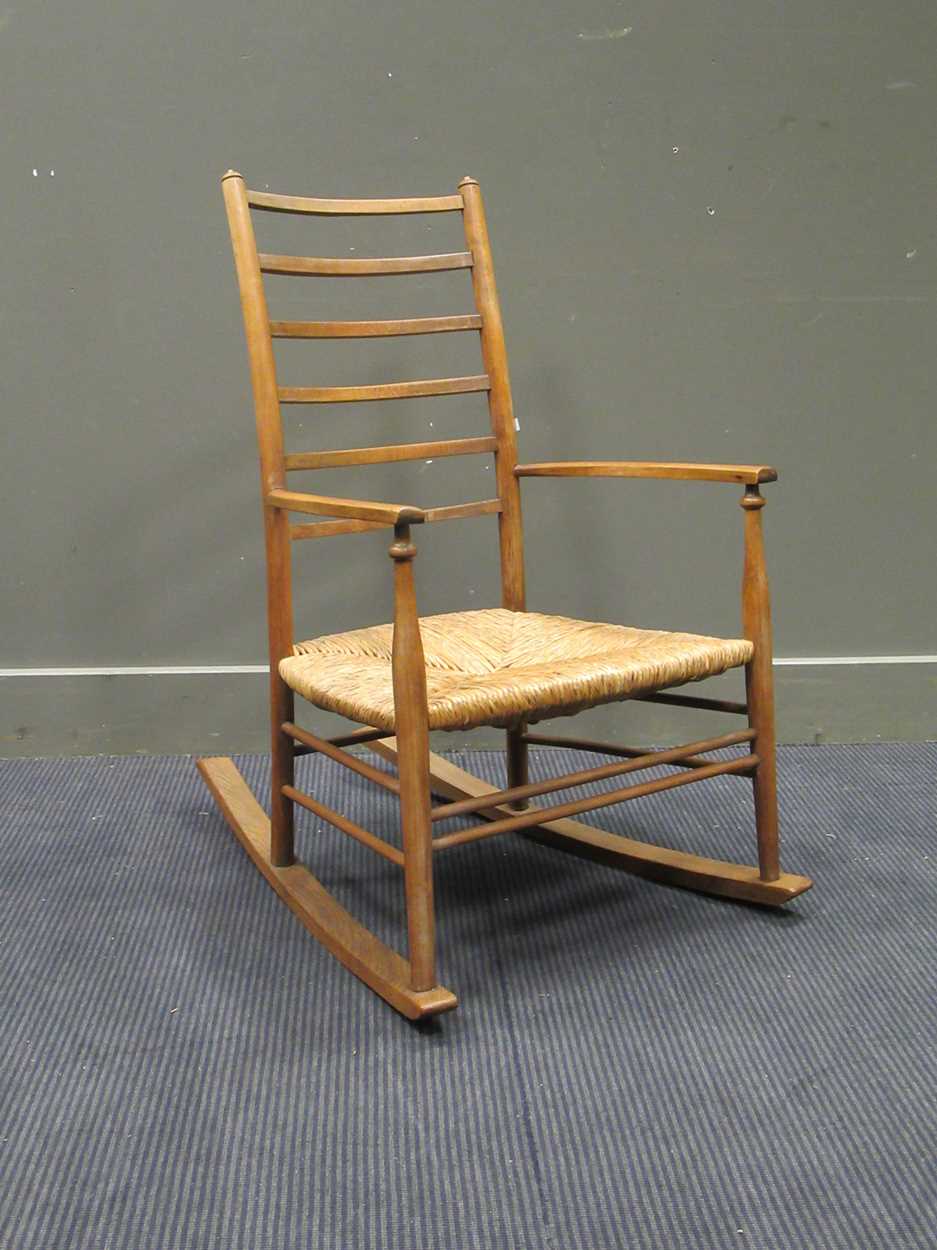 A Cotswold School ask ladder-back rocking chair, - Image 2 of 9