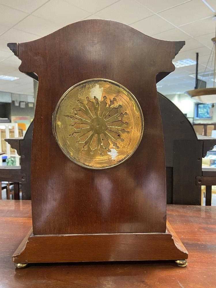 An Art Nouveau inlaid mahogany mantle clock, - Image 10 of 14