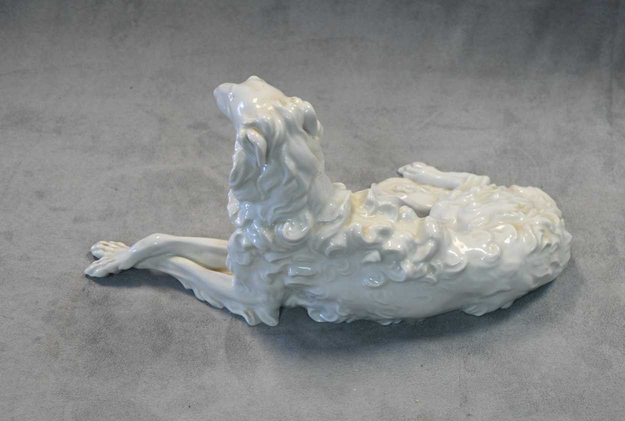 A Vienna porcelain blanc de chine model of a reclining Borzoi, - Bild 6 aus 7