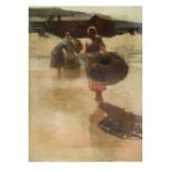 § § Frank Brangwyn RA, RWS, RBA (Welsh 1867-1956) Fisherwomen with lobster pots; the reverse painted