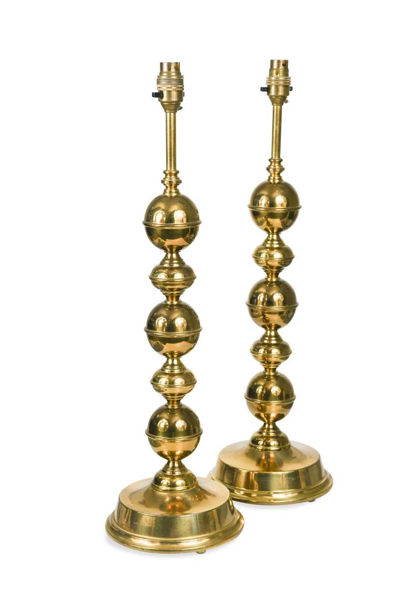 A pair of mid-century brass table lamps, possibly Italian,