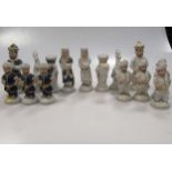 A 20th century Czechoslovakian porcelain chess set, in dark blue, gilt and white, Royal Dux