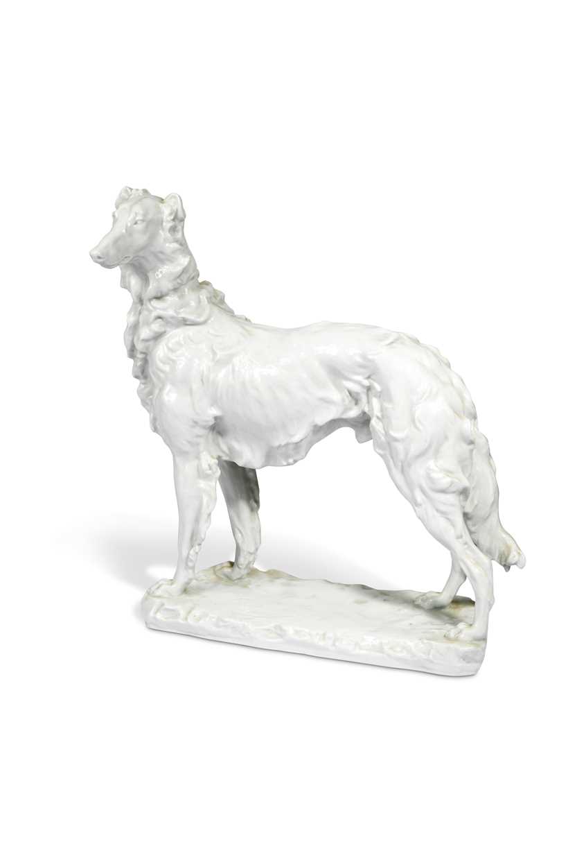 Gyorgy Vastagh (Hungarian, 1834-1922) for Herend, a large blanc de chine model of a Borzoi,