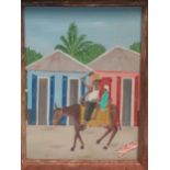 Michaelle Obin (Haitian, b. 1947), Donkey ride in Haiti, signed and dated 1984, oil on board,